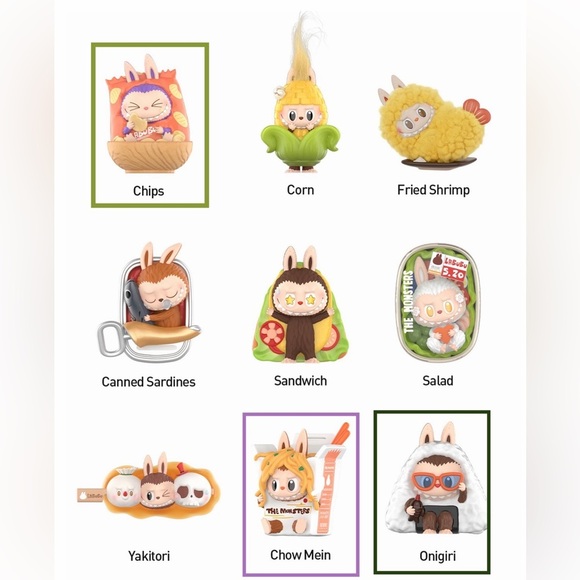 POP MART Other - Labubu - The Monsters - Wacky Mart Figures 3 pack: Chow Mein - Chips - Onigiri